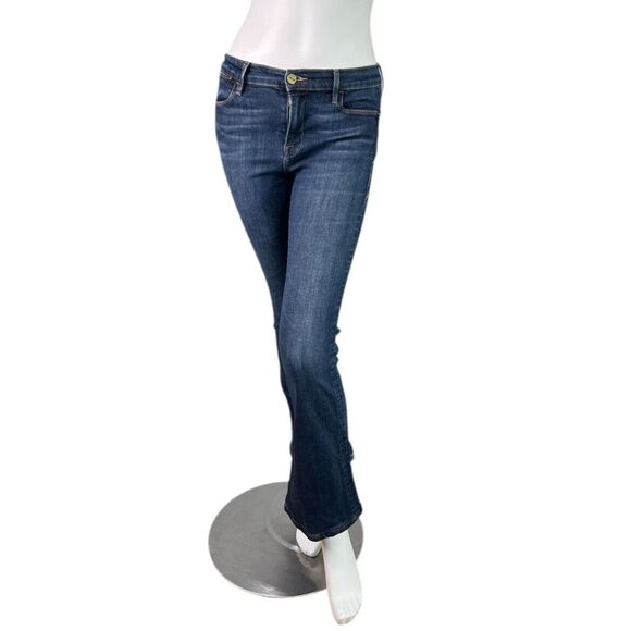 Frame Denim Le High Flare Jeans in Sutherland Wash Dark Blue Denim $258 Size 28 - Picture 1 of 15